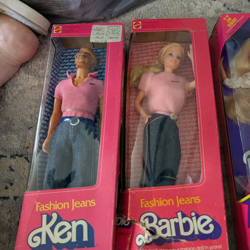 Vintage Barbie and Ken Fashion Jeans Set with Pink Tops
